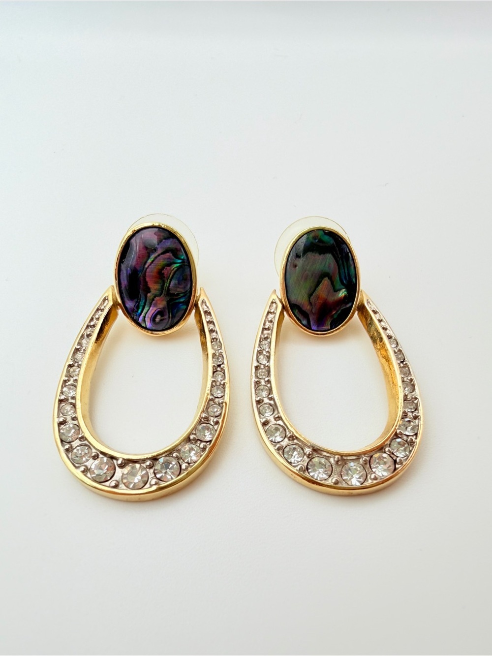 Butler Abalone & Rhinestone Gold Tone Drop Earrings